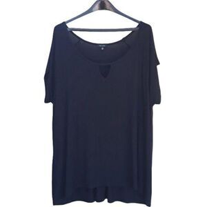 Verve Ami Jersey Knit Short Sleeve Scoop Neck Tunic Top Ruched Back Black Sz 1X